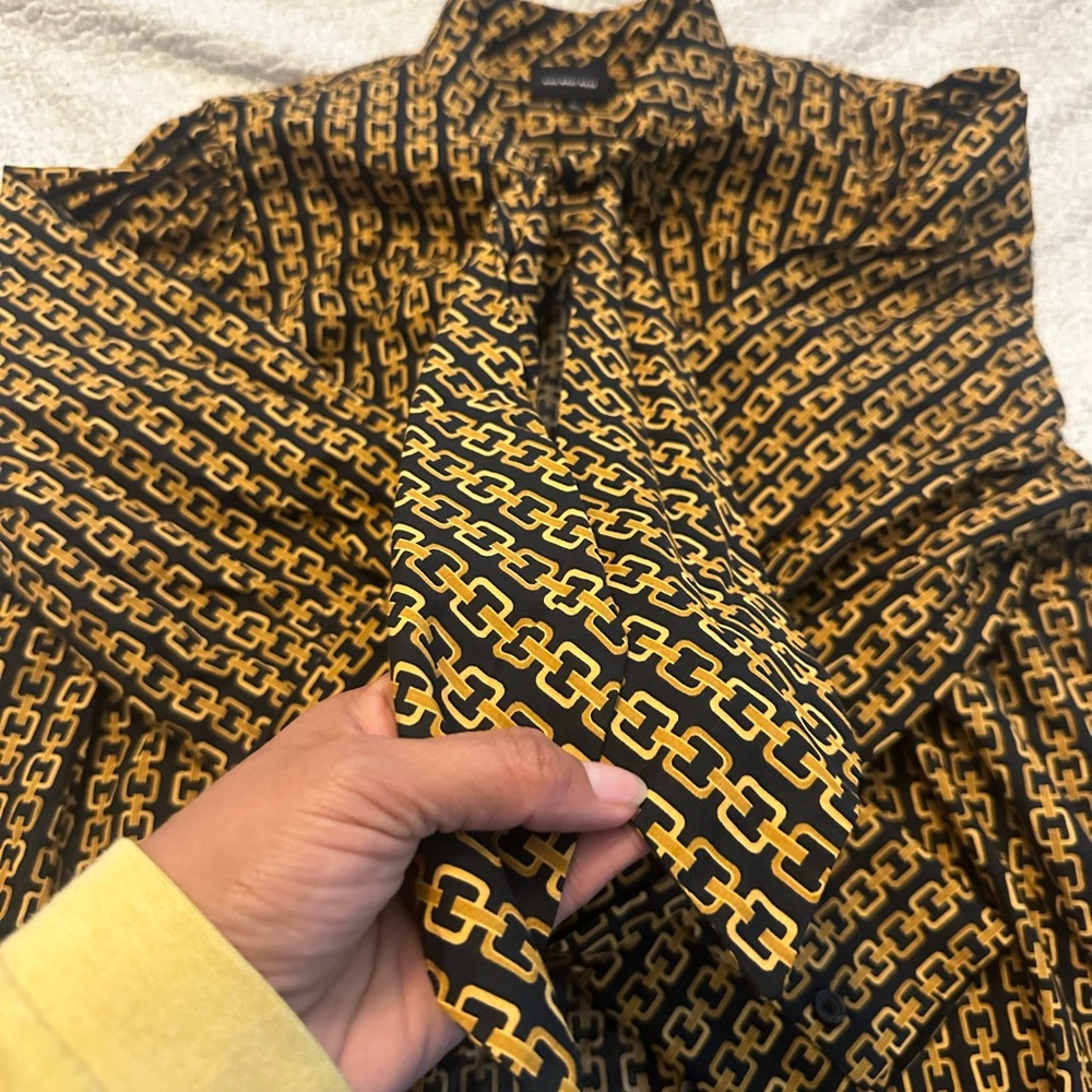 Black and gold blouse with tie in front
